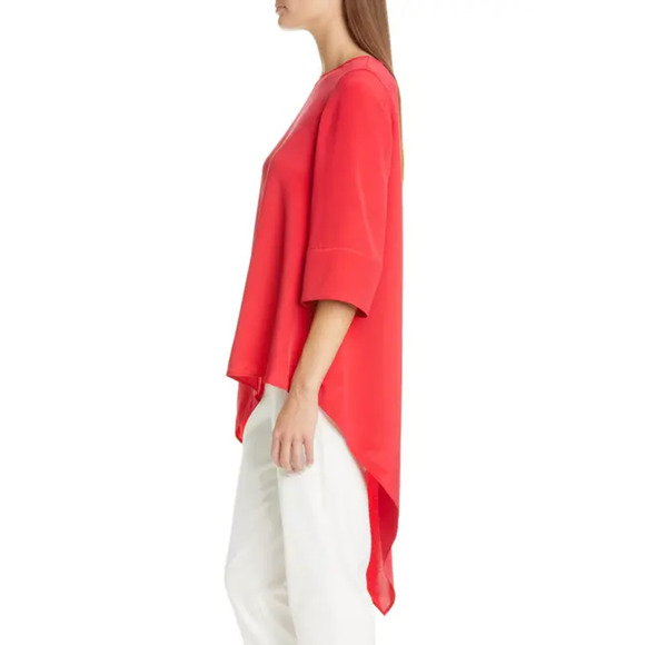 St. John Red Poppy Silk CDC Asymmetrical Hem 3/4 - Picture 13 of 13